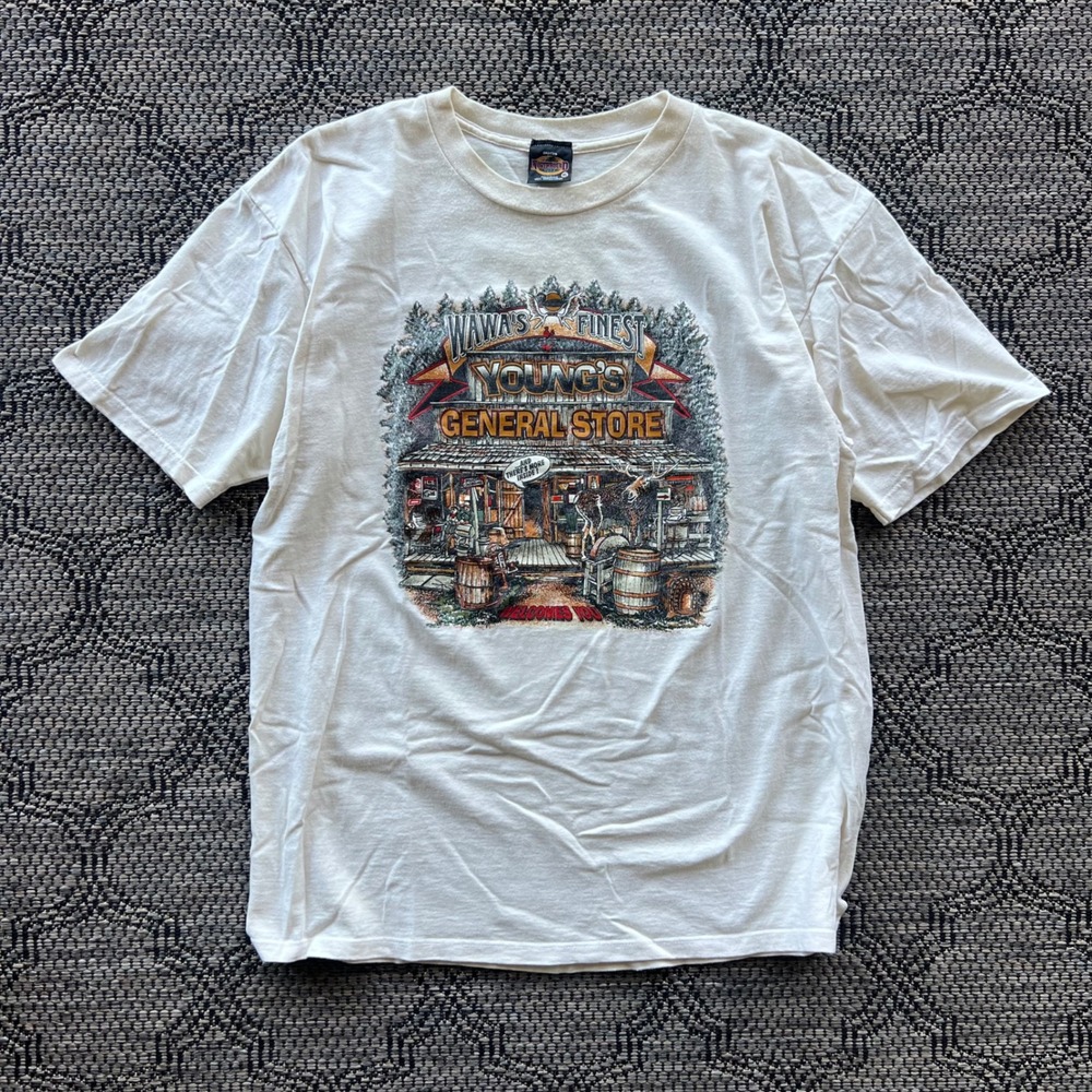 Vintage General Store T Shirt Mens XL White Graphic Canada Travel Wawa North 90s